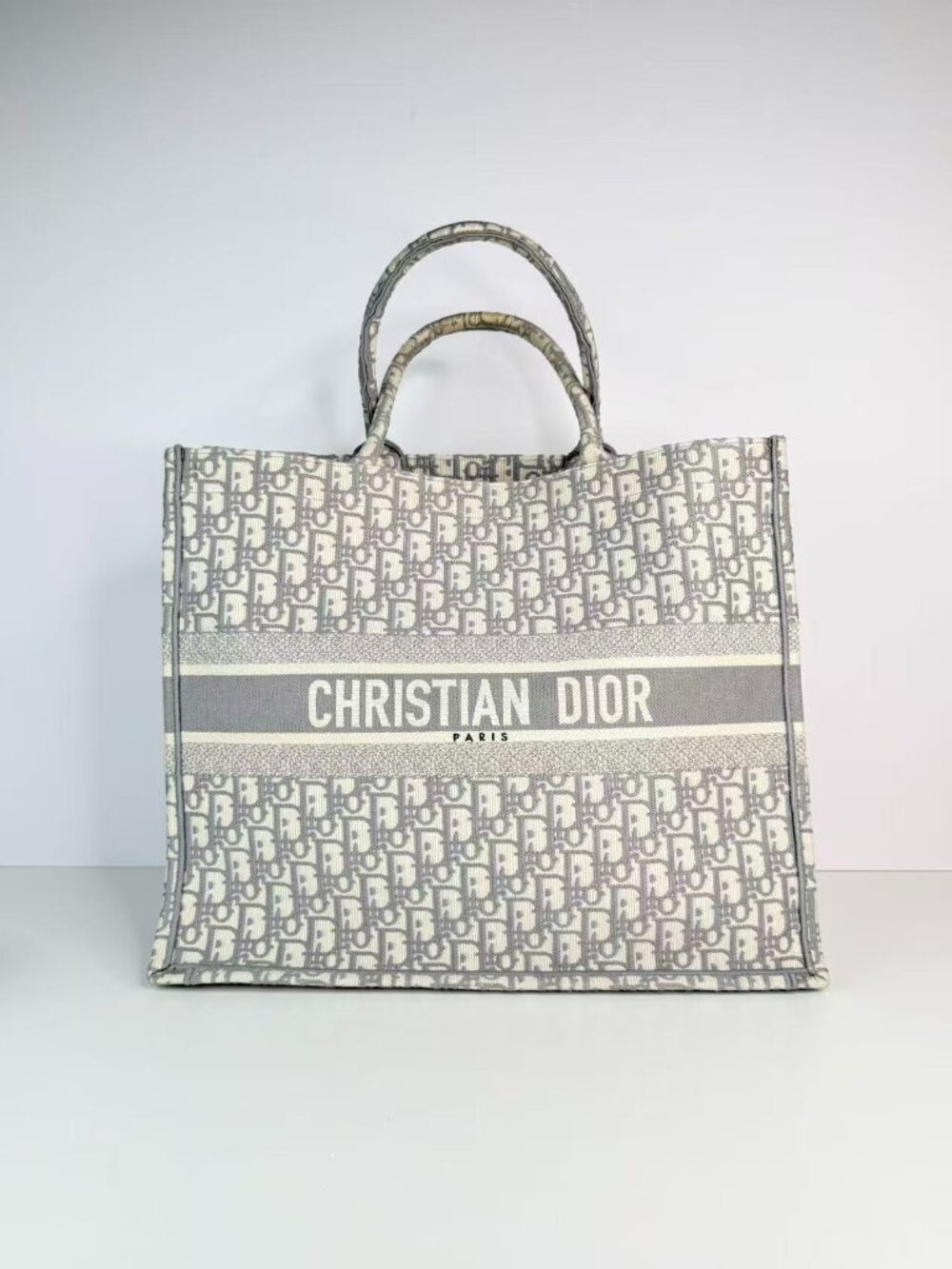Christian Dior Large Book Tote Blue Oblique Embroidered Canvas Tote Bag